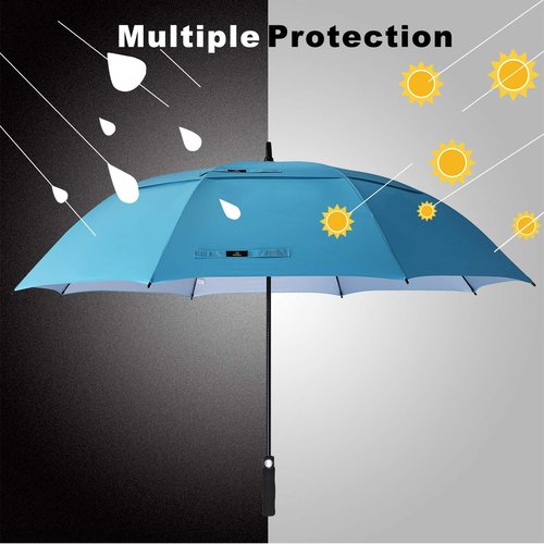 Prospo 62 Inch Extra Large Golf Umbrella Double Canopy Automatic Open Sun Rain Stick Umbrellas Windproof Waterproof Oversized (Sky Blue)
