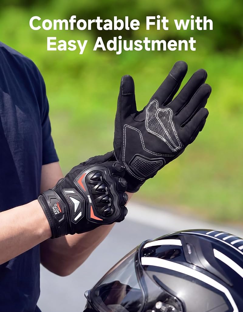 KEMIMOTO Touchscreen Motorcycle Gloves for Men, Black XL (X-Large) - Abrasion-Resistant, Breathable Protection