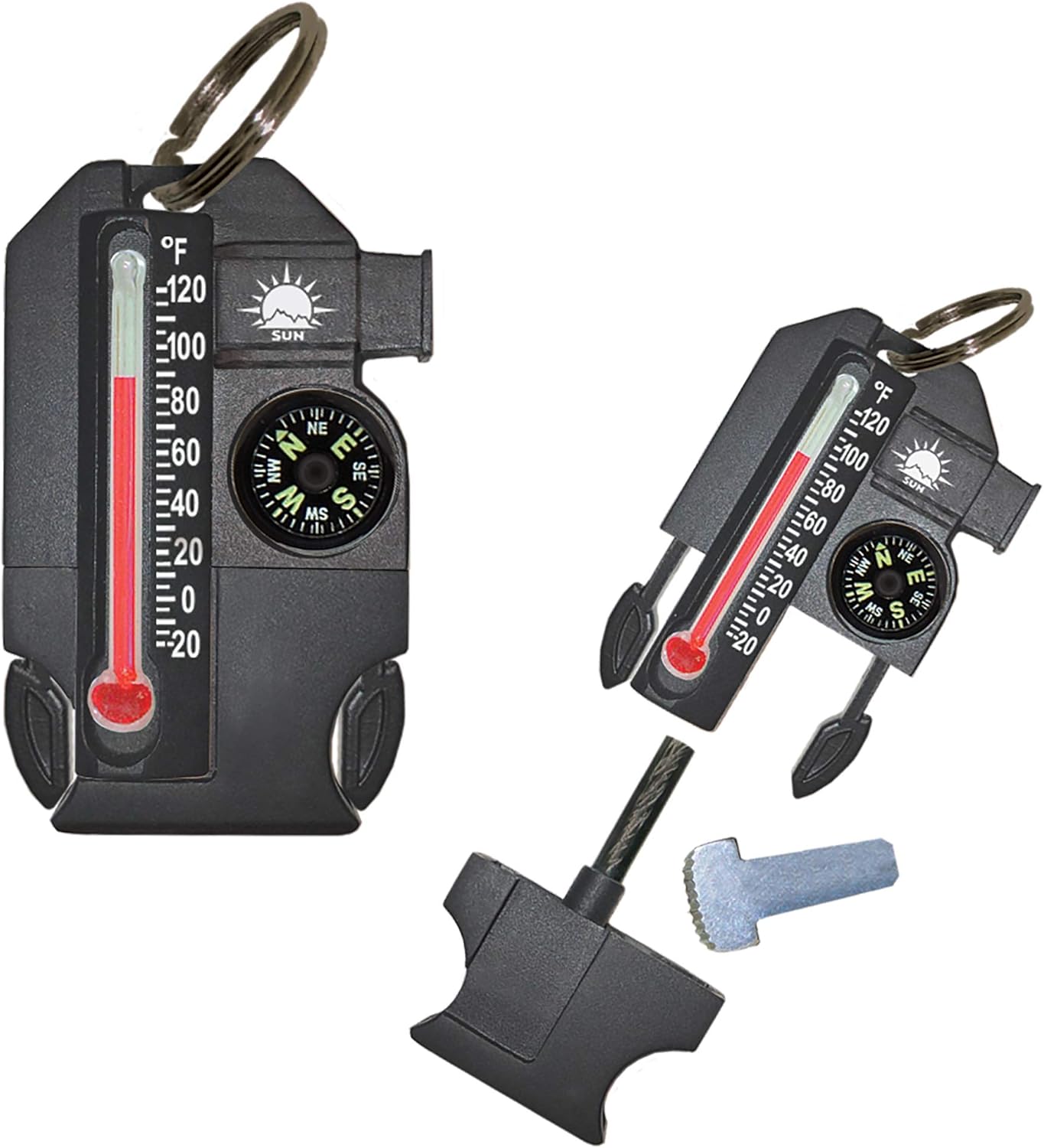 Sun Company Outsider - 4-in-1 Survival Multi-Tool | Compact Outdoor Gadget with Compass, Thermometer, Whistle & Fire Starter