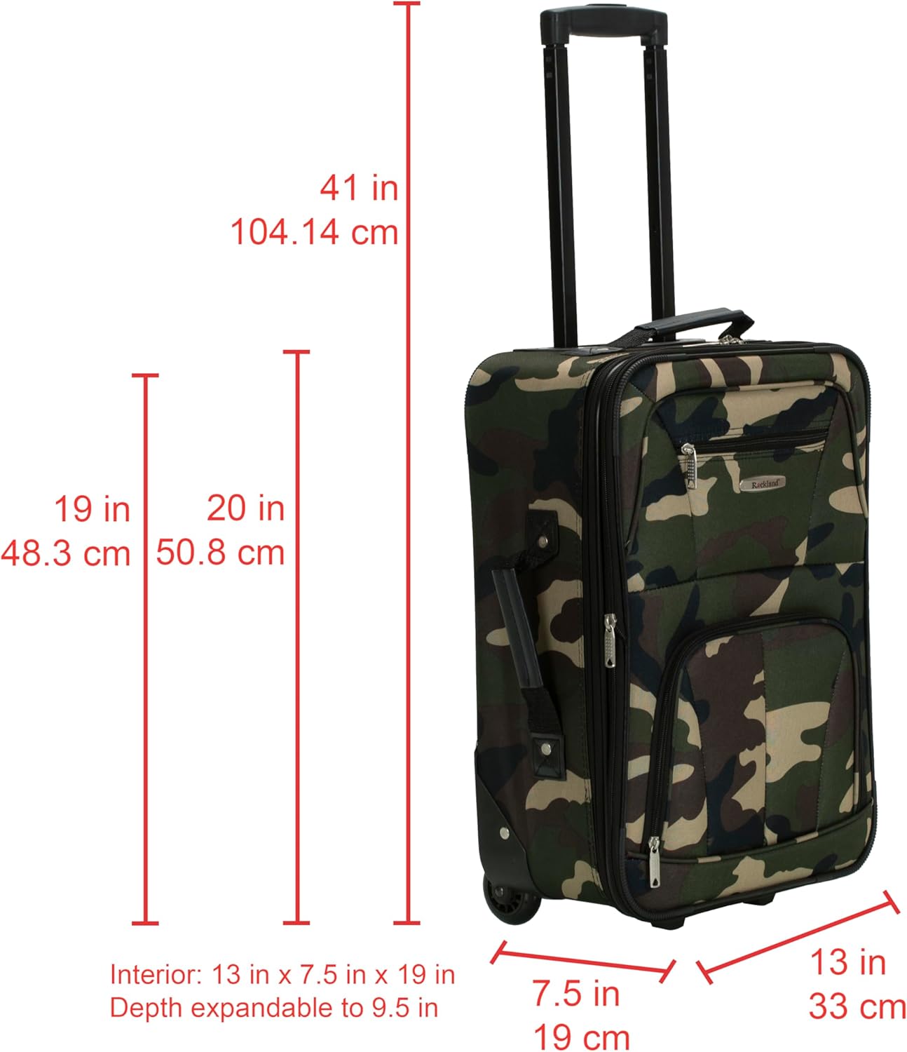 Rockland Fashion Softside Upright Luggage Set,Expandable, Wheel, Telescopic Handle, Camouflage, 2-Piece (14/19)