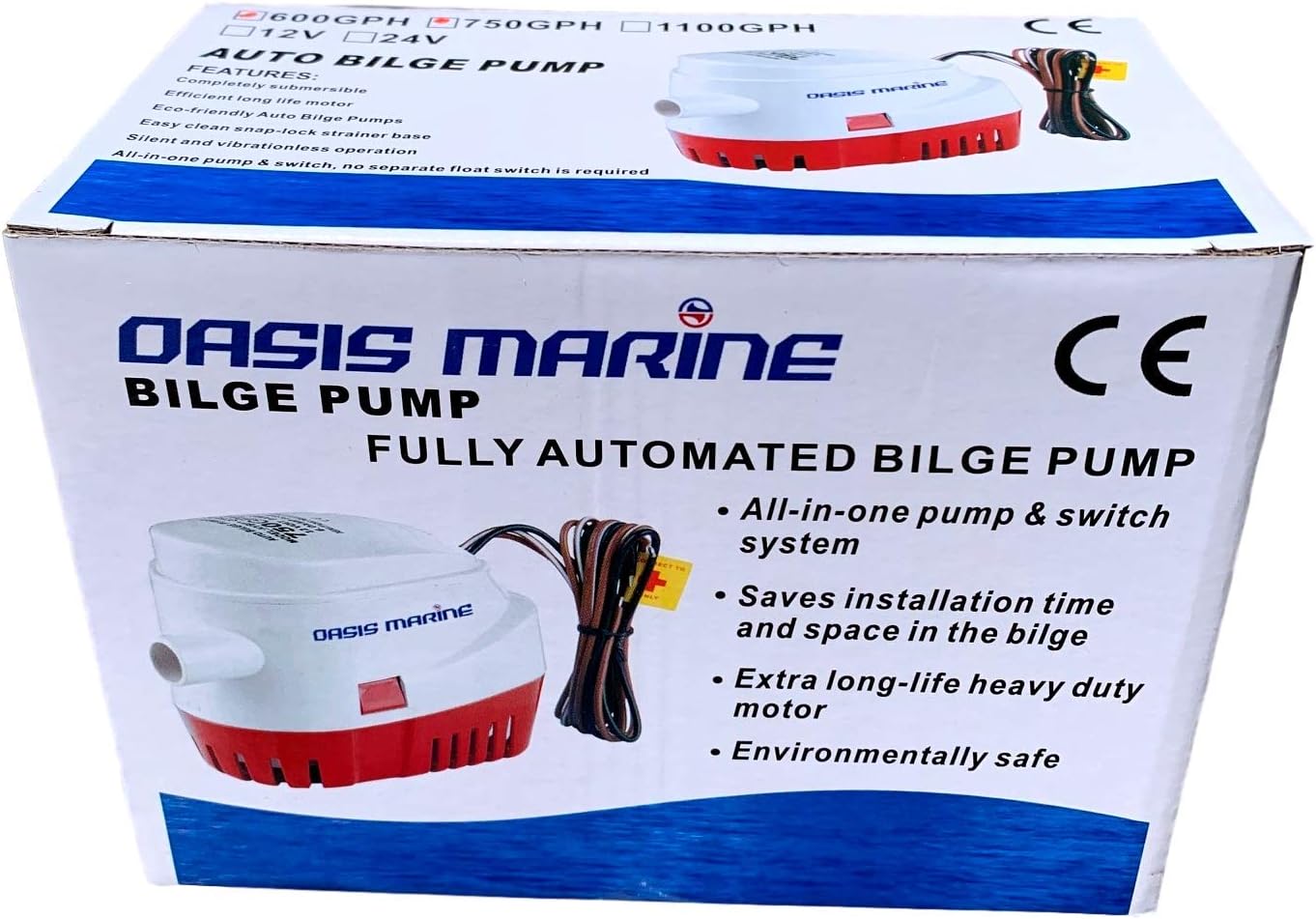 OASIS MARINE 1100 GPH Automatic Bilge Pump - Built-In Float Switch, Quiet Operation, Stainless Steel Shaft