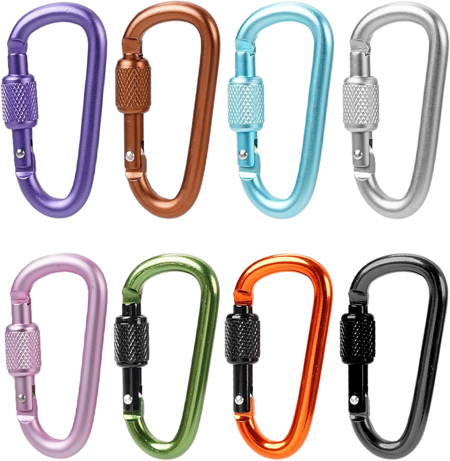 Skiennix Multi-Pack Aluminum Carabiner Clips - Ultra-Light Spring & Locking for Hiking, Outdoor Use