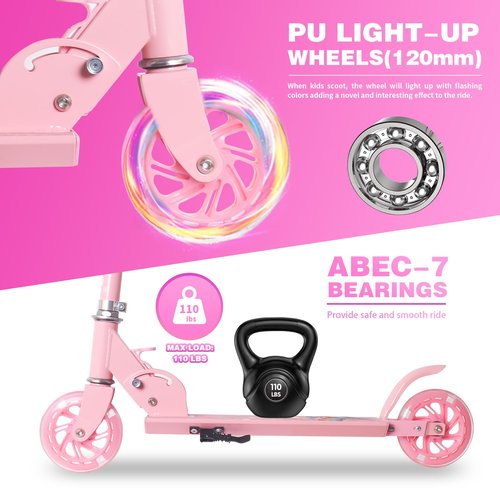 Nattork Scooter for Kids Ages 3-8 – Kick Kids Scooters for Girls & Boys Light up Wheels Portable Lightweight Folding Design with Reducing System and Adjustable Height Handlebars and up to 110 Lbs