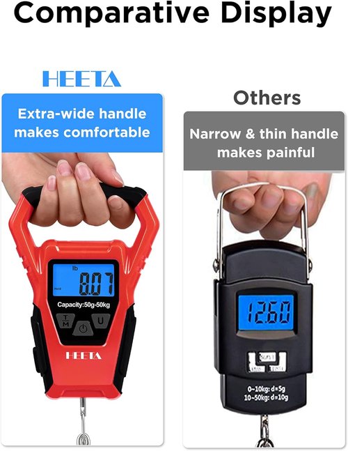 HEETA Waterproof Fish Scale - Digital LCD Display, 110lb Capacity, Portable Fishing Scale with Tape & Batteries Included