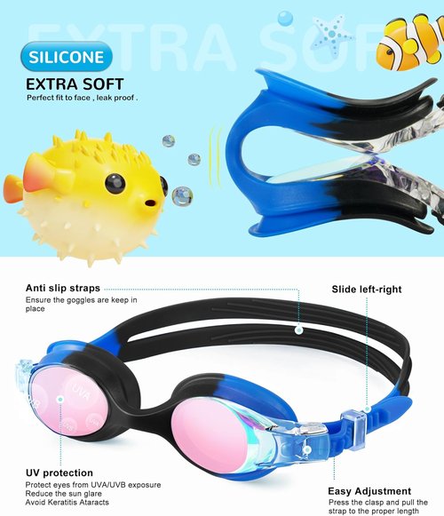 NSSIW Kids Swim Goggles - Anti-Fog, No Leak Design | 2 Pack for Ages 3-16