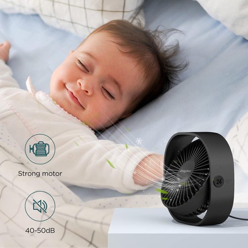 EasyAcc USB Small Desk Fan - 360° Rotatable Head & Powerful 3-Speed Portable Fan for Home & Travel