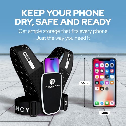 Brancy Running Phone Holder Vest - Reflective Running Vest for Women & Men with 2 Shoulder Zipper Pockets | Alternative Lightweight Backpack | Adjustable Waterproof Running Vest with Phone Holder