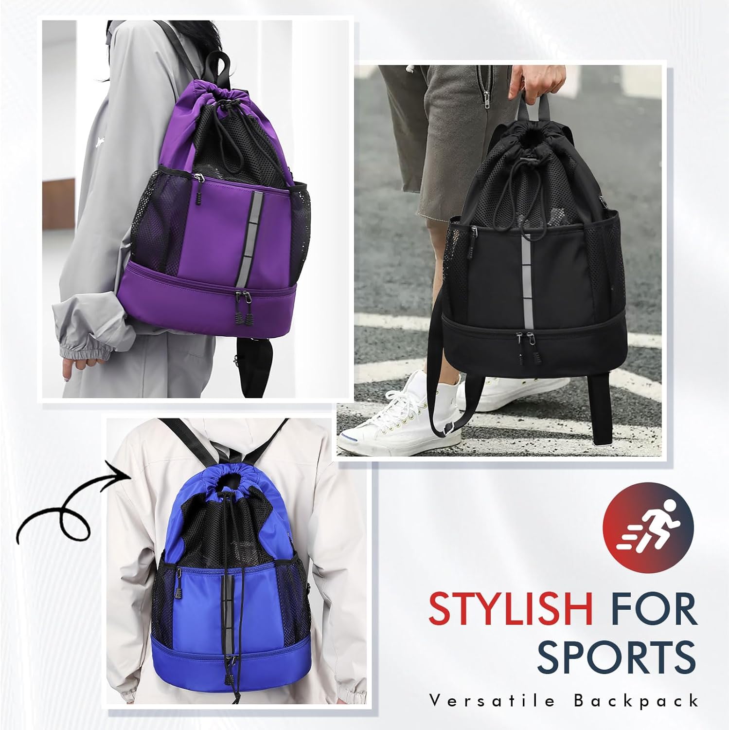 PinCute Drawstring Gym Bag - Lightweight Mesh Sports Backpack with Wet Pocket & Shoe Compartment