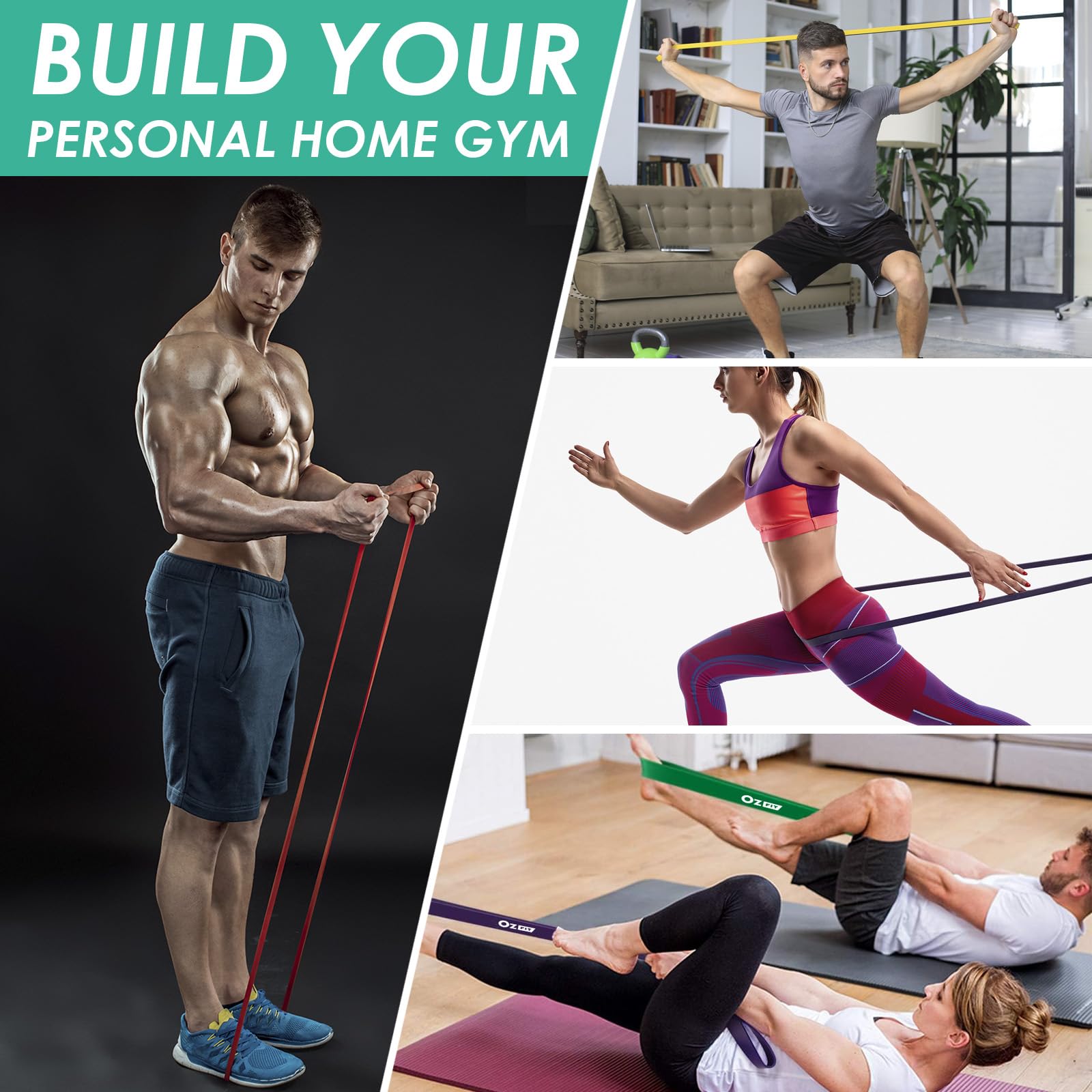 OZFIT Resistance Bands Set, Exercise Bands for Working Out, Pull Up Assistance Bands Workout Equipment for Home Gym, Physical Therapy Bands for Stretching & Muscle Training