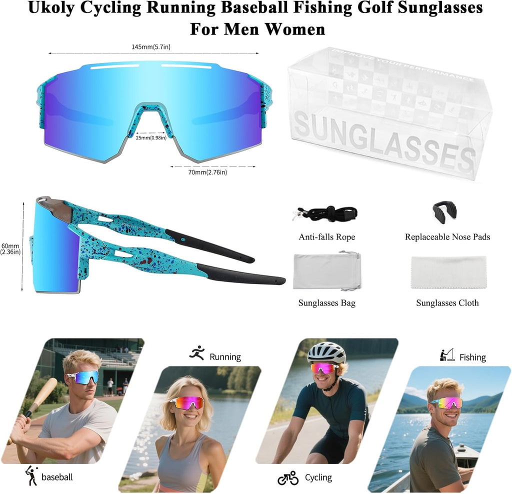 Ukoly Cycling Sunglasses - Polarized Sports Eyewear with 3 Interchangeable Lenses | Unisex Design
