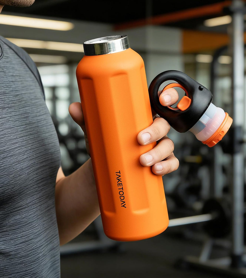 TakeToday 20oz Insulated Water Bottle - Stainless Steel Double-Wall Thermos | Leakproof & BPA-Free, Orange