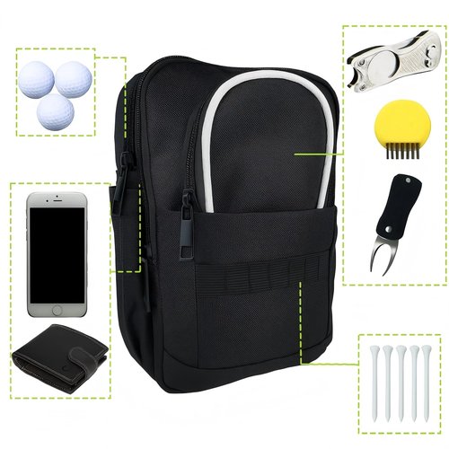 Golf Valuables Pouch & Golf Ball Carrier Bag with 3 Zipper Pockets, Holds 20–25 Balls for Tees & Accessories (Men & Women)