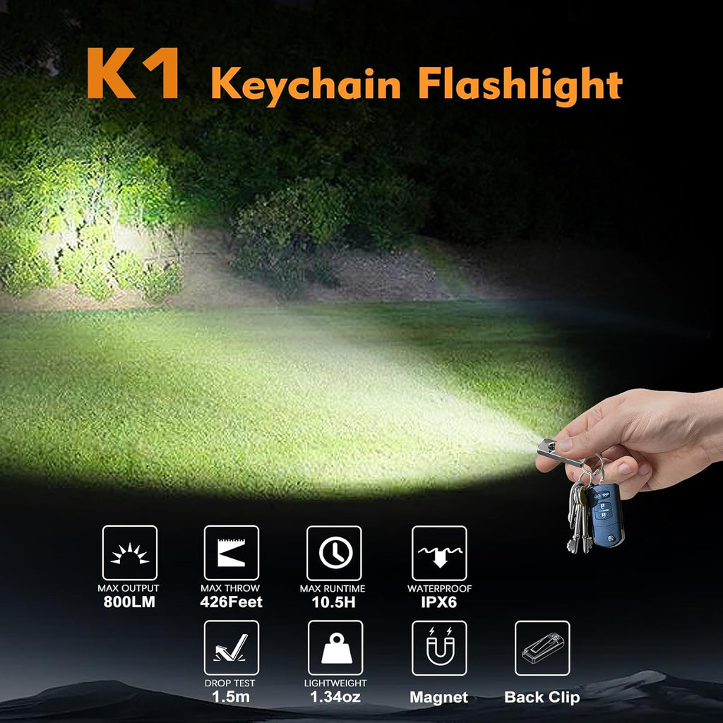 VTIGER K1 Keychain Flashlight - 800 Lumens USB Rechargeable Mini EDC Light | Compact & Portable Design