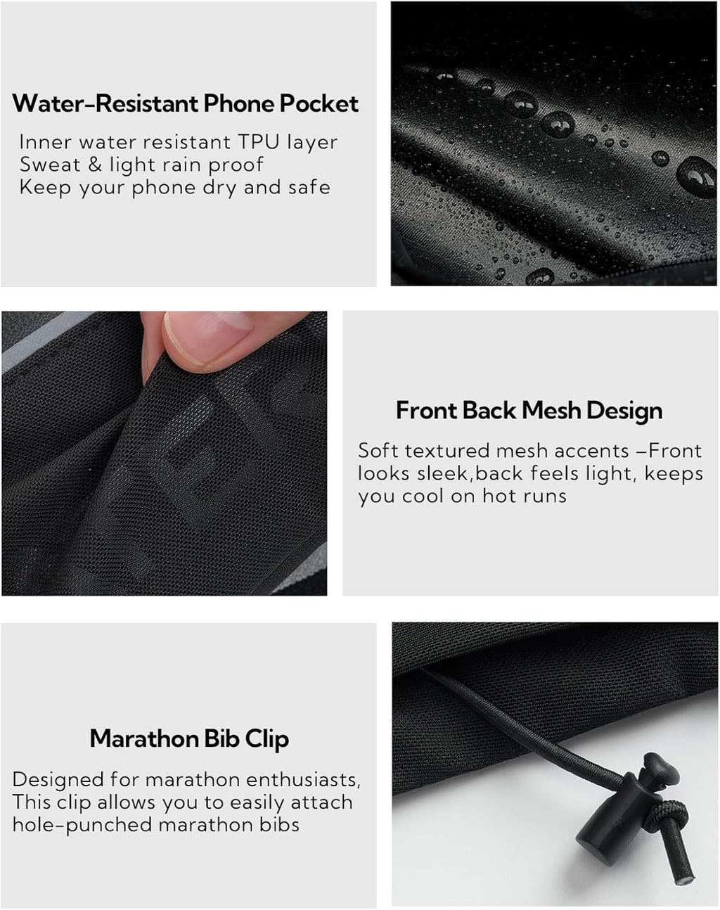 WATERFLY Running Belt - Breathable Fanny Pack with 3 Pockets for Fitness | Fits All Phones - Black
