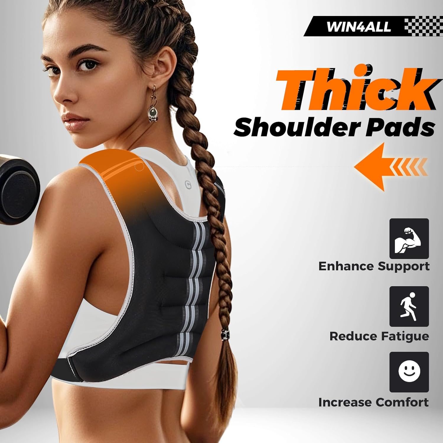 WIN4ALL Adjustable Weighted Vest for Women - 6lb to 20lb for Walking, Strength Training & Fitness | Black