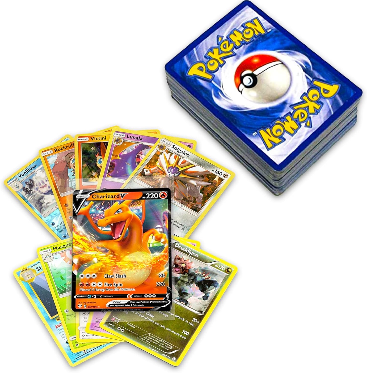 Pokémon | 50+ Official Cards Collection - 5 Foils & Rare Variants Including GX, EX, FA, Tag Team