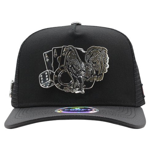 Ferreti Hats Los 3 Vicios FT86M Black Baseball Cap - Premium Rooster Hat for Men and Women, Black Snapback Hat, Ball Caps for Men for Any Occasion, Rooster Trucker Hat, Gorra para Hombre Ajustable