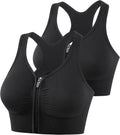 Fapreit Women's Sports Bra - Seamless Wire-Free Zip Front Closure for Post-Surgery Comfort | Padded Racerback