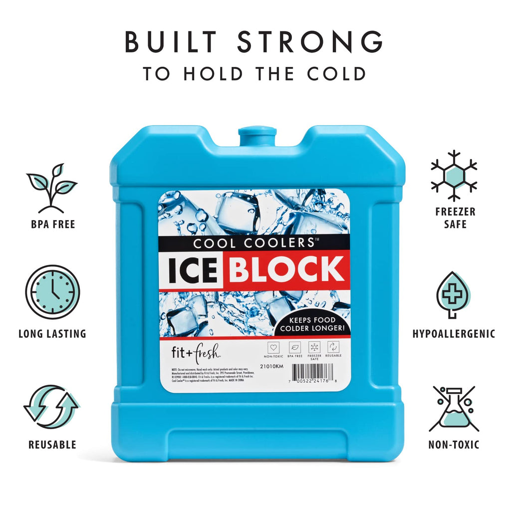 Cool Coolers by Fit + Fresh, XL Cooler Ice Block, Large and Powerful Ice Pack, Perfect for Insulated Cooler, Beach Bag, Backpack Cooler & Travel, 1PK, Blue