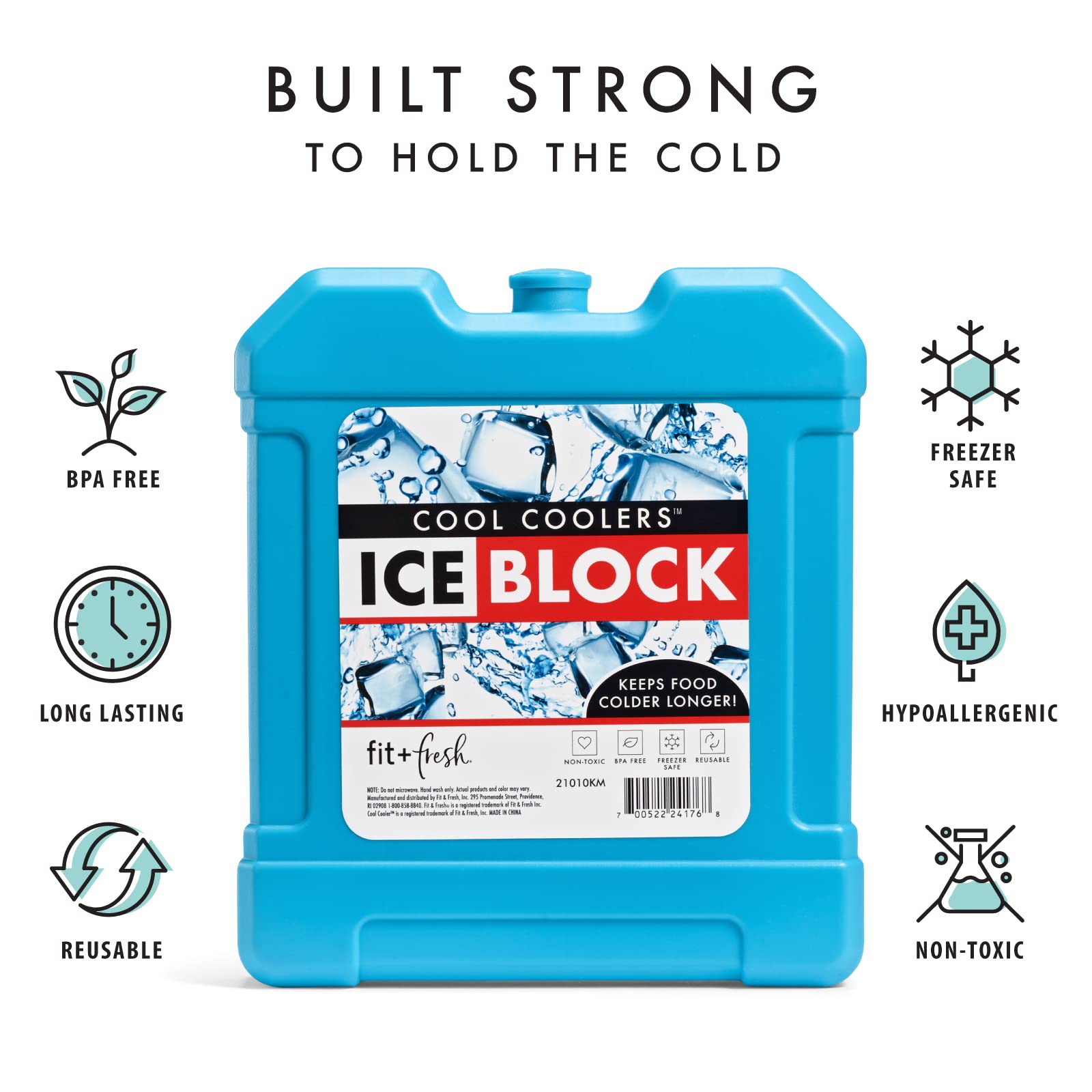 Cool Coolers by Fit + Fresh, XL Cooler Ice Block, Large and Powerful Ice Pack, Perfect for Insulated Cooler, Beach Bag, Backpack Cooler & Travel, 1PK, Blue