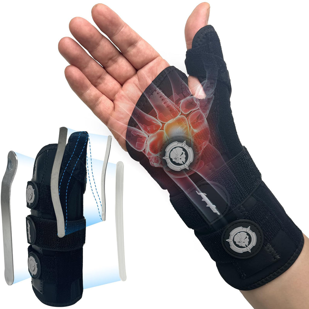 JUPITER Carpal Tunnel Wrist Brace with Thumb Support, Day & Night Thumb Spica Splint for Right Hand, Ideal for De Quervains Tenosynovitis, Tendonitis & Typing Pain Relief - Small/Medium, Gray for Men & Women