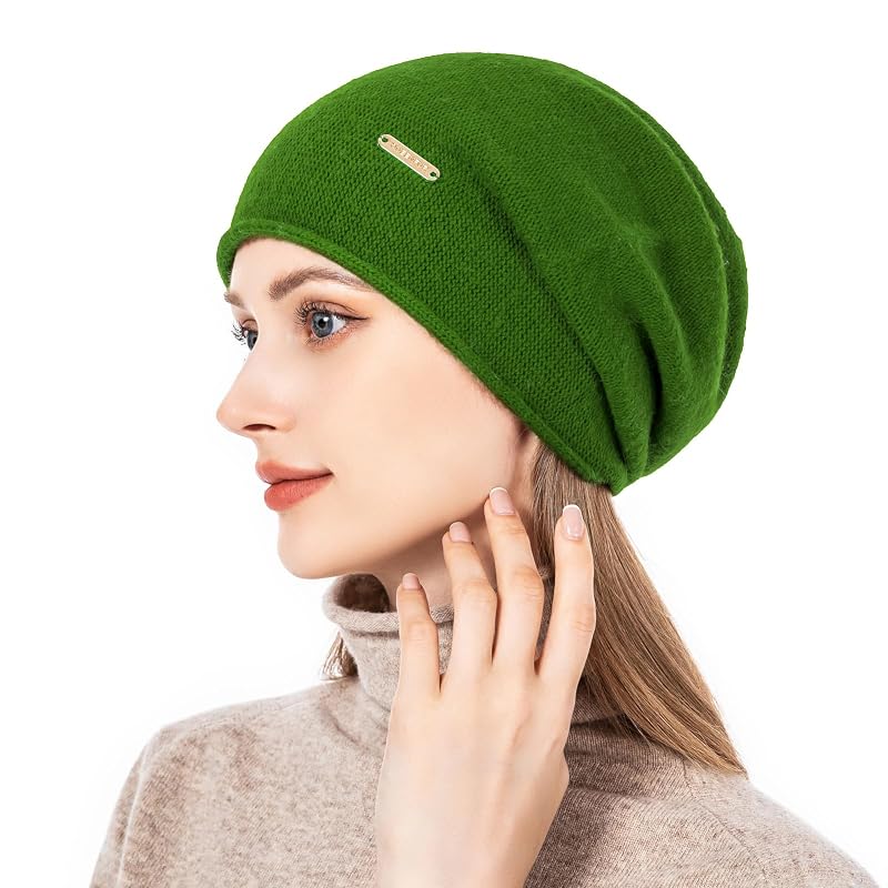 A17-green One Size Knit Slouchy Beanie Hats for Women – Warm Plush Ski Cap