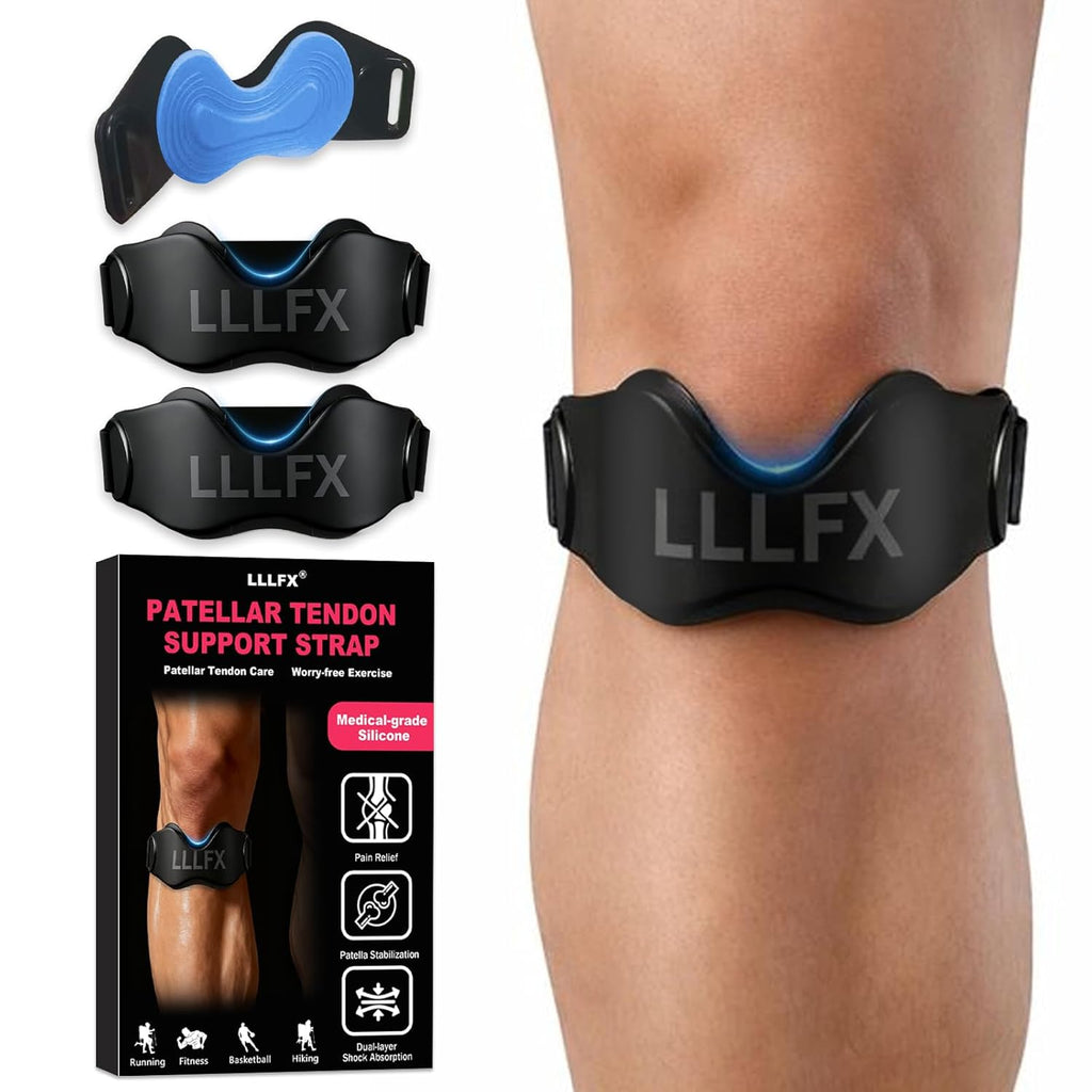 Patellar Tendon Support Straps by [Brand Name] - Adjustable Non-Slip Knee Bands for Pain Relief | Black, 2 Pack