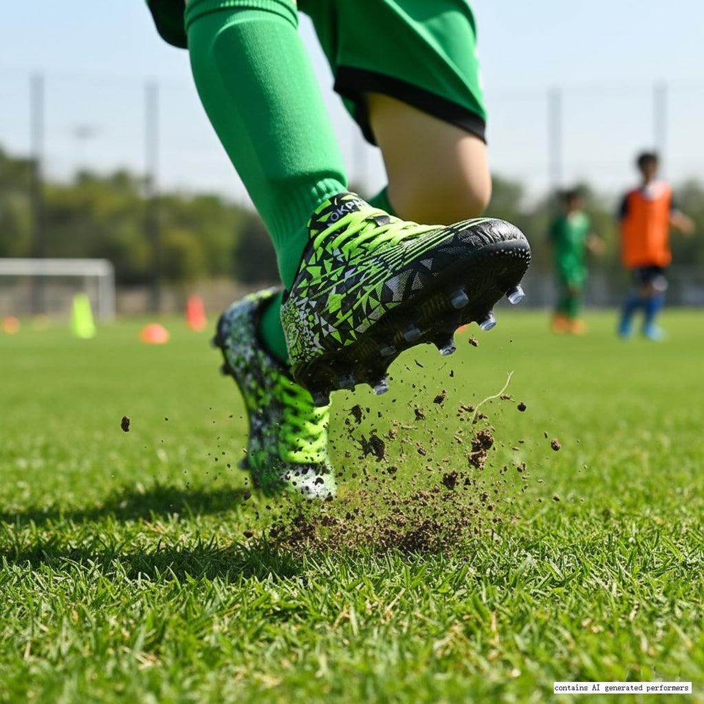 OKPHRA Kids Soccer Cleats Boys Girls Turf Traning Football Shoes, Green 31