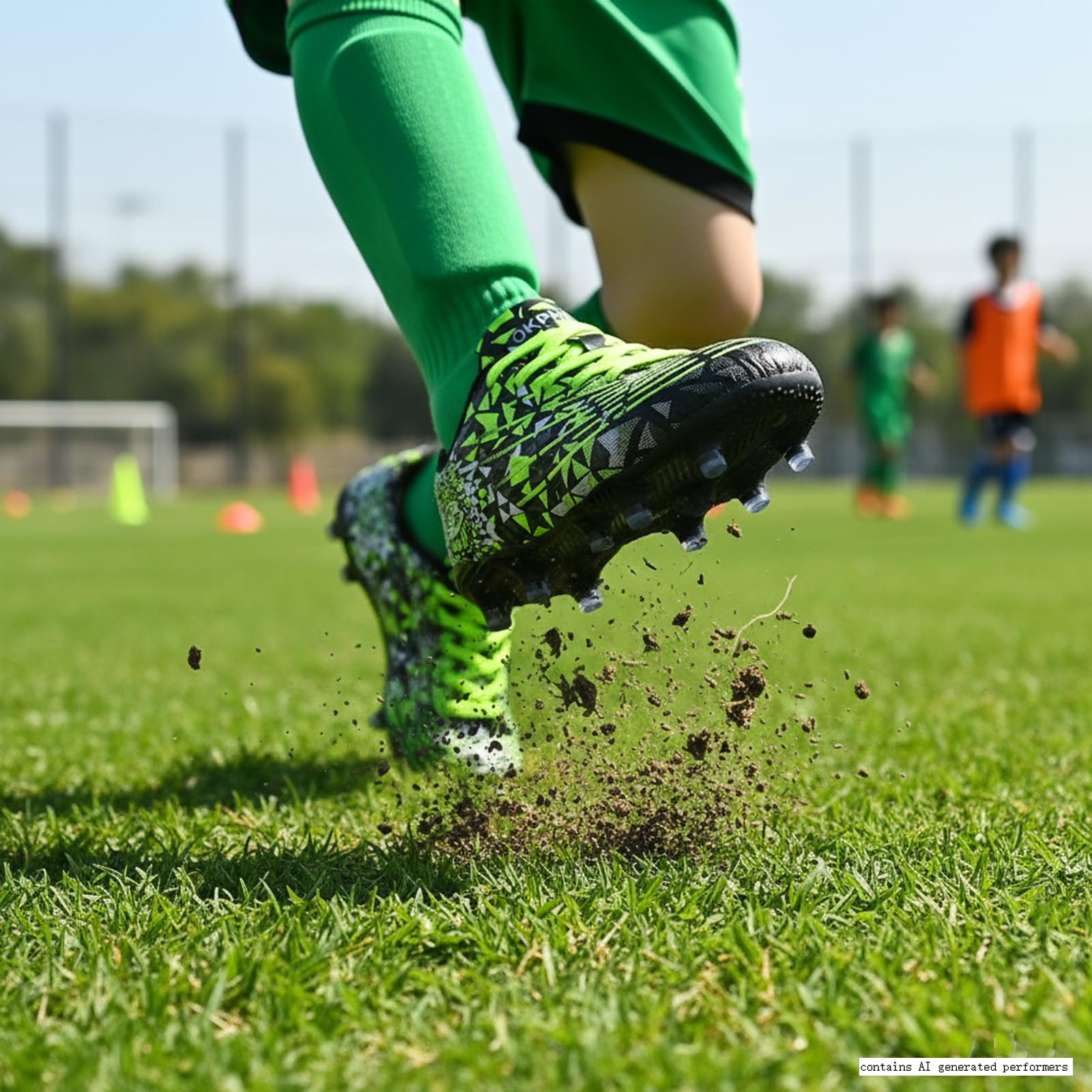 OKPHRA Kids Soccer Cleats Boys Girls Turf Traning Football Shoes, Green 31