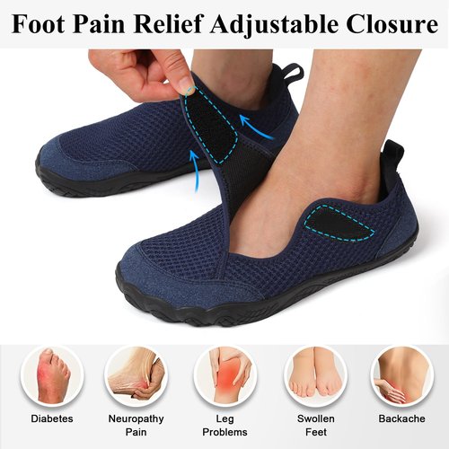 LeIsfIt Women's & Men's Breathable Barefoot Shoes Wide Toe Box Walking Shoes Non-Slip Lightweight Slip-On Shoes for Hiking, Casual Outings & Daily Use Navy, 8.5 Women/7.5 Men