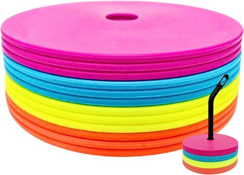 LEZER Flat Soccer Cones - 6 Inch & 8 Inch Spot Markers for Agility Training | Durable Field Discs