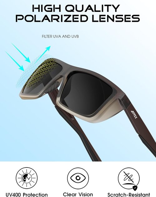 ATTCL Polarized Sunglasses for Men - Lightweight TR90 Square Frame with UV Protection for Outdoor Activities