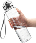 OLDLEY Water Bottle, 32oz Motivational Sports Water Bottle with Time Marker - Times to Drink - Tritan, BPA Free, Wide Mouth Leakproof, Anniversary Birthday Gifts for Men Women, Capacity Clear