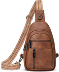 Skiennix Anti-Theft Sling Bag - Stylish PU Leather Crossbody Chest Pack for Women | Brown, Adjustable Strap