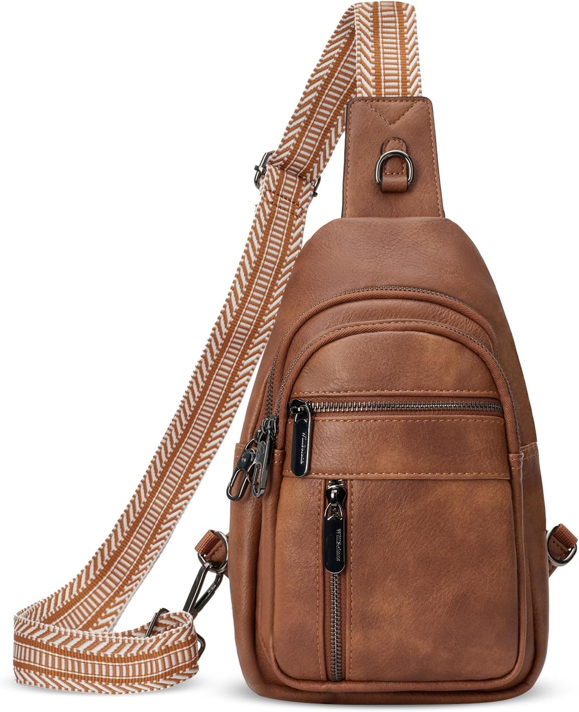 Skiennix Anti-Theft Sling Bag - Stylish PU Leather Crossbody Chest Pack for Women | Brown, Adjustable Strap