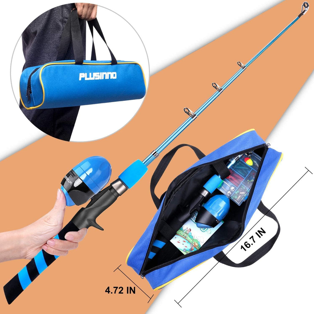 PLUSINNO Kids Fishing Pole - Portable Telescopic Rod & Reel Combo Kit with Tackle Box for Youth