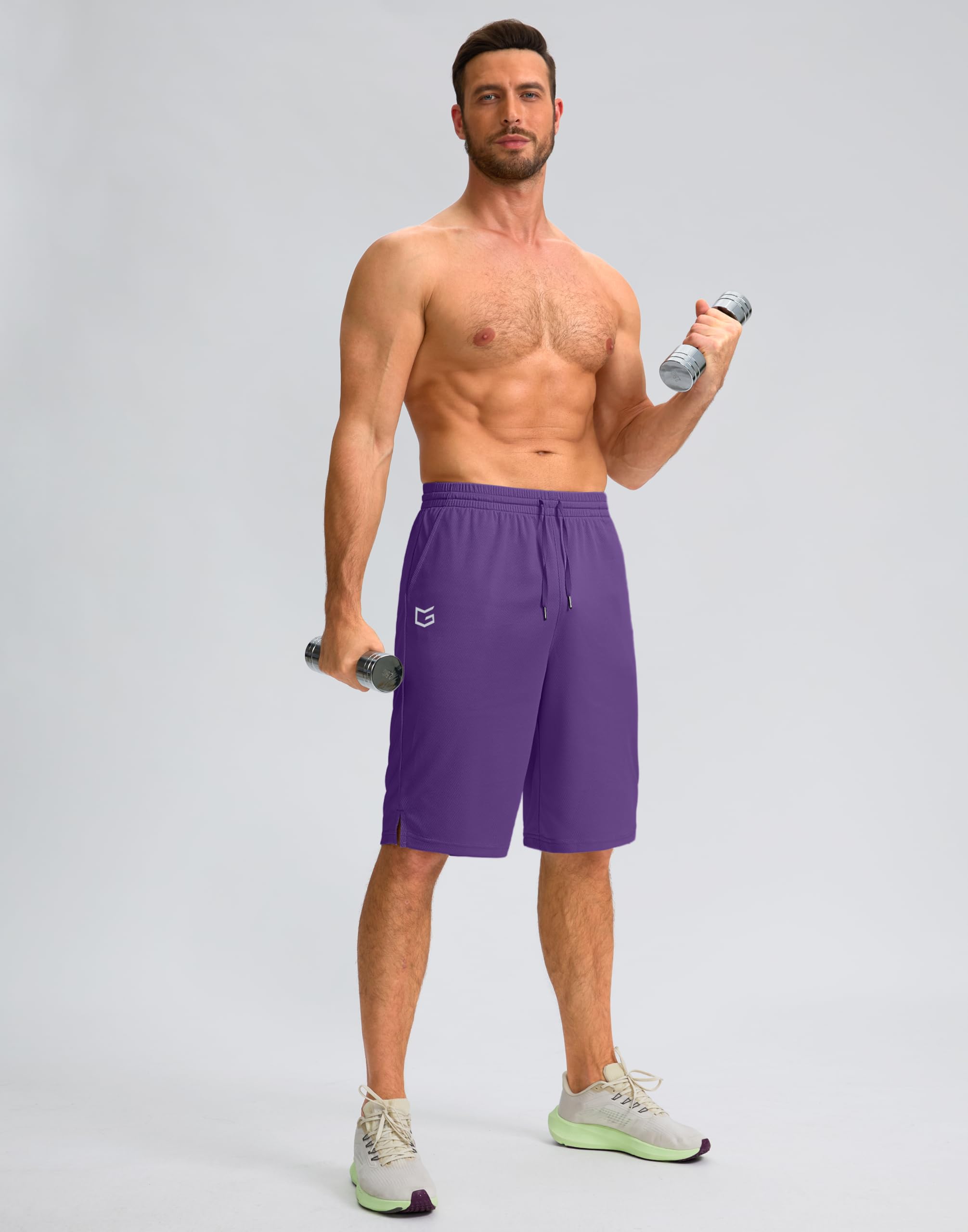 Men's Athletic Shorts with Pockets 9" / 11" Long Basketball Shorts Lightweight Quick Dry Gym Workout Shorts for Men(Purple,XXL)