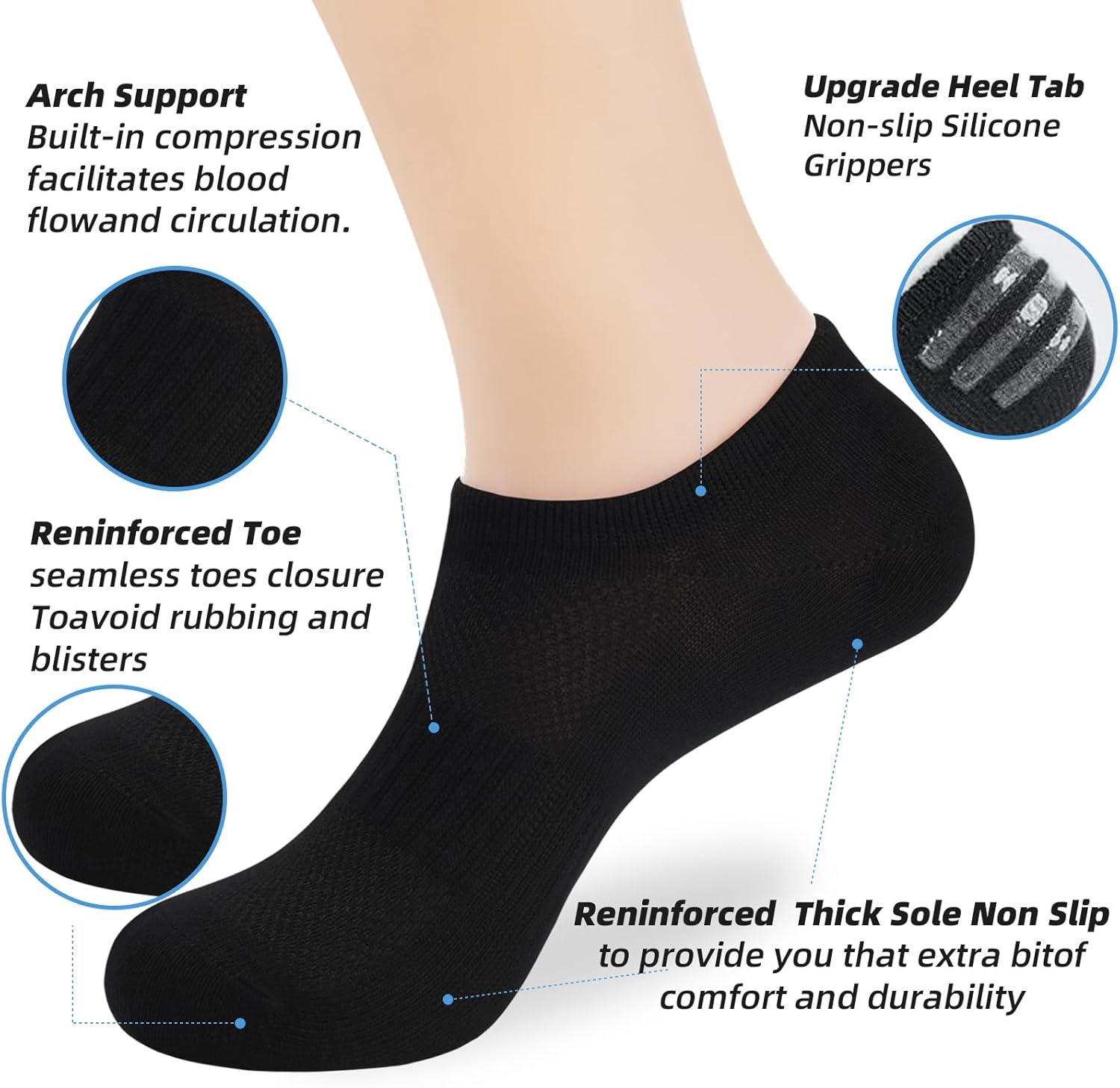 Skiennix No Show Socks - Low Cut Anti-Slip Athletic Liner Socks for Men & Women | Comfortable & Invisible