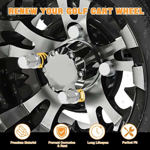 Golf Cart Chrome Wheel Lug Nuts for Club Car & EZGO, 1/2"-20 Size, OEM# 14723-G1, 1010984, 14723-G1, 16 Pack