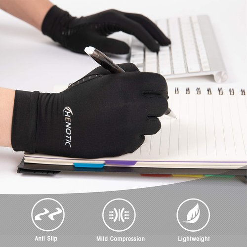 HENOTIC 2 Pairs Copper Compression Gloves for Women Men, Full Finger Breathable & Moisture Wicking Arthritis Compression Gloves for Relieving Carpal Tunnel Aches, Rheumatoid Pains, Joint Swell