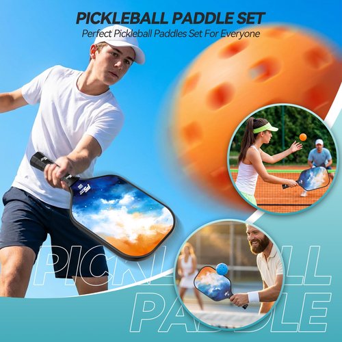 Pickleball Paddles Set of 2 - USAPA Approved Fiberglass Pickleball Paddles Set with 2 with SRT Pro Polymer Honeycomb Core, 4 High-Performance Pickleballs, Carrying Bag and 2 Grip Tapes