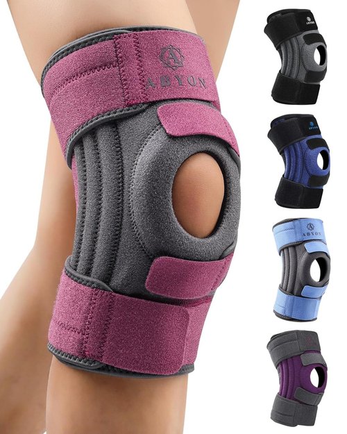 ABYON Knee Brace - Adjustable Support for Meniscus Tear & ACL Injuries | Triple Side Stabilizers, 360° Wraparound Strap