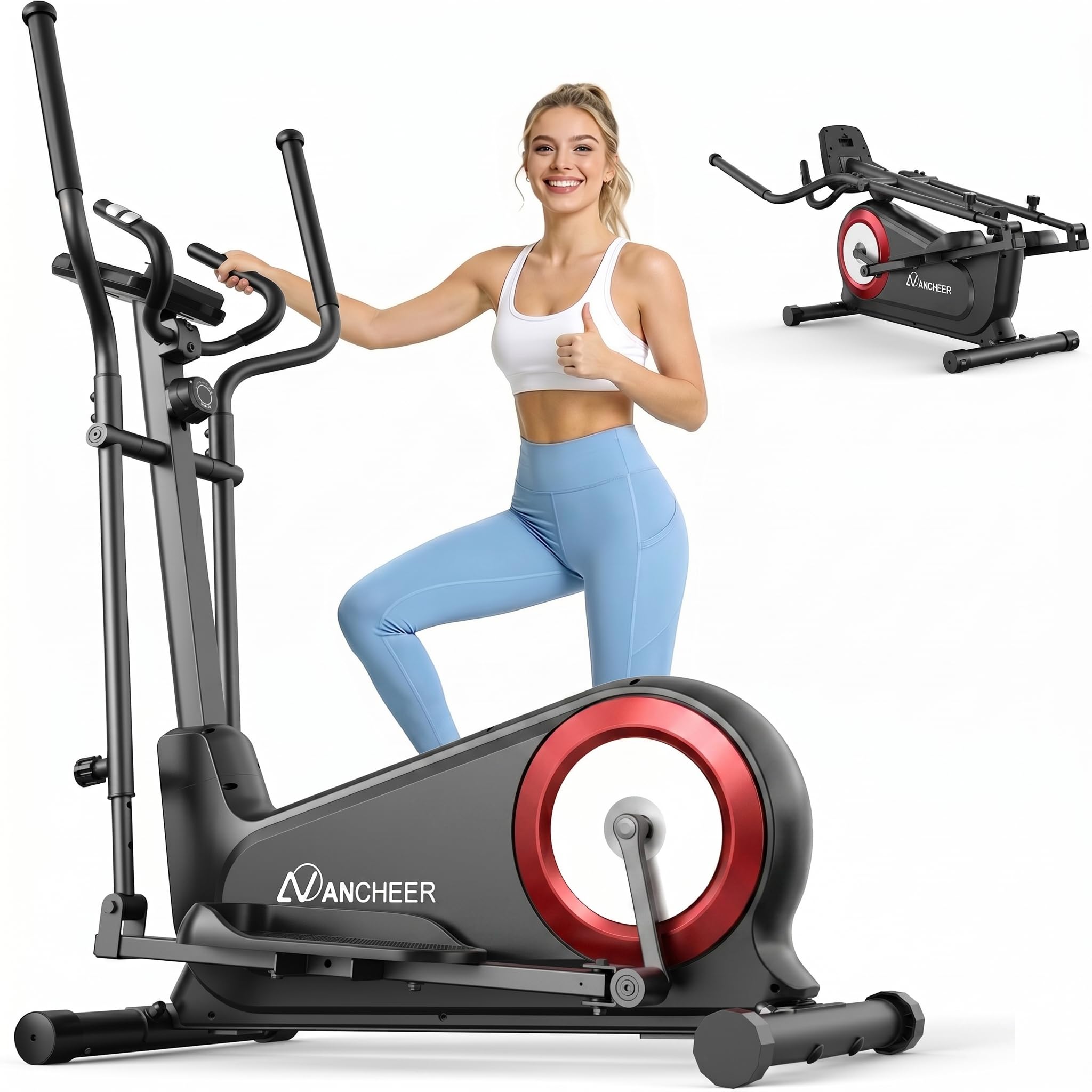 ANCHEER Elliptical Exercise Machine, Indoor Training & Cardio Exercise Elliptical Machine for Home, Ultra-Silent Foldable & 16 Resistance Levels, 16IN Stride Max 550LBS Capacity