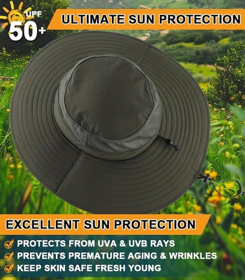 Home Prefer UPF50+ Men's Sun Hat - Foldable Wide Brim UV Protection for Fishing & Gardening