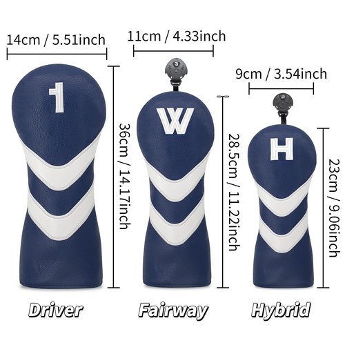 Golf Head Cover Golf Club Blue Leather Headcovers Set Fits Driver Fairway Wood Hybrid Utility Putter Iron Wedge Headcover.