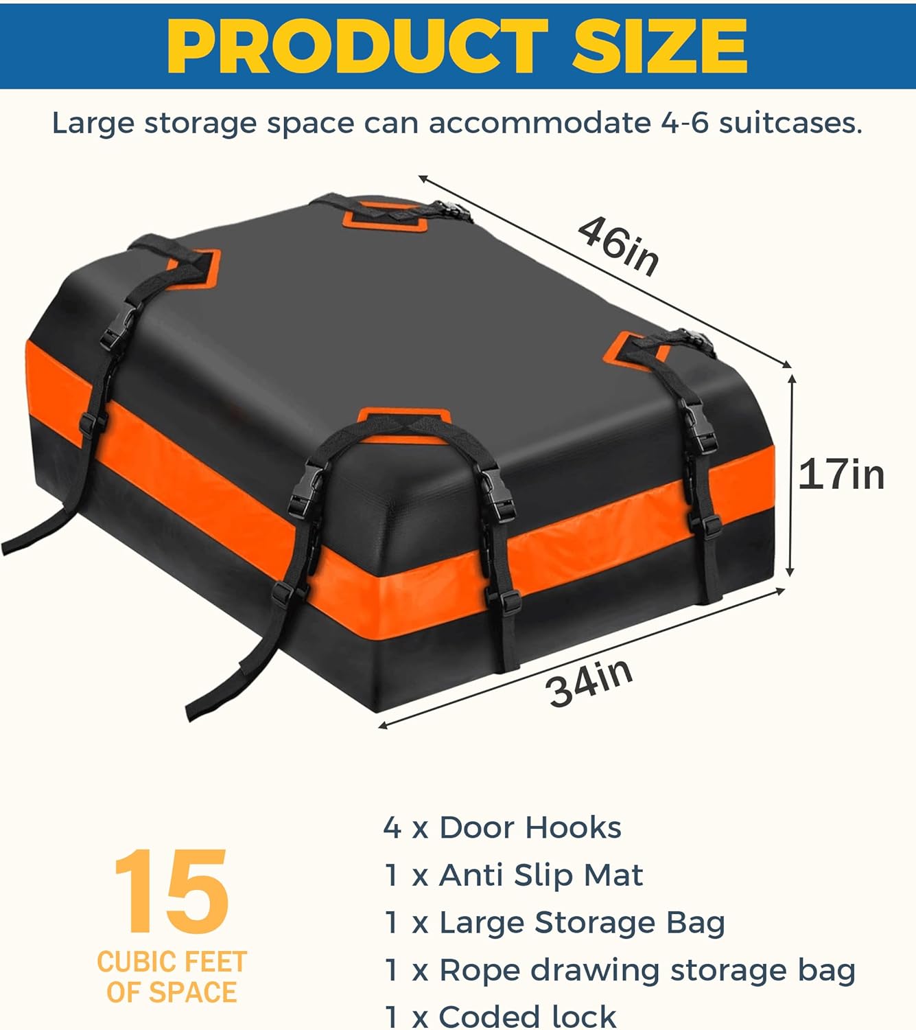 Skiennix 15 Cubic Feet Roof Rack - Soft-Shell Cargo Carrier with Anti-Slip Mat for All Vehicles