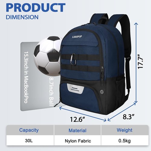 LARIPOP Soccer Backpack - Youth Sports Bag with Ball Holder & Shoe Compartment | Durable Design