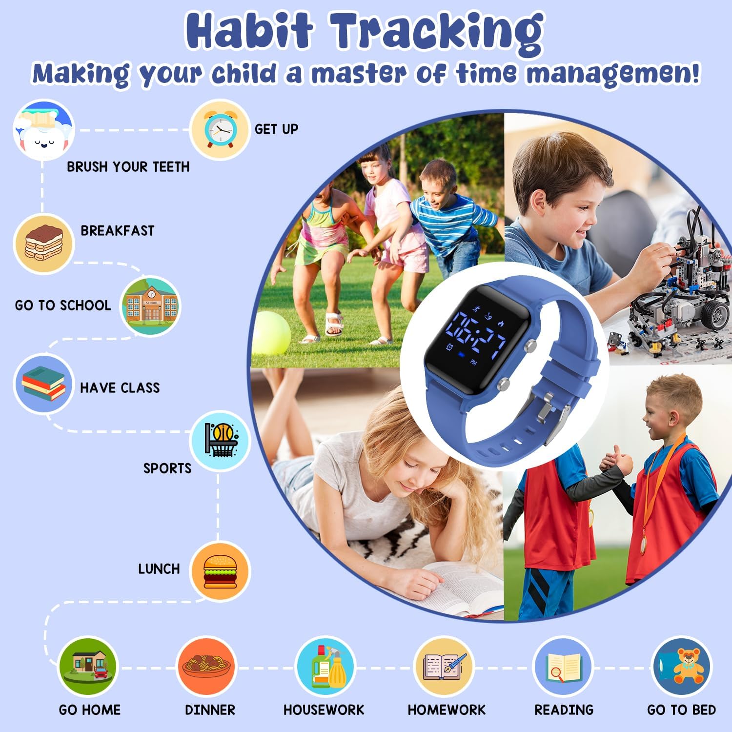 Skiennix Kids Digital Sports Watch - Waterproof Fitness Tracker with Pedometer & Alarm | Ages 5-14
