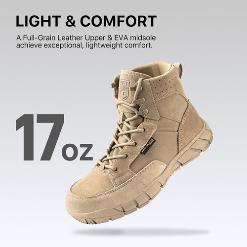 FREE SOLDIER Men's Waterproof Tactical Work Boots - 6" Lightweight Suede Leather Hiking Footwear