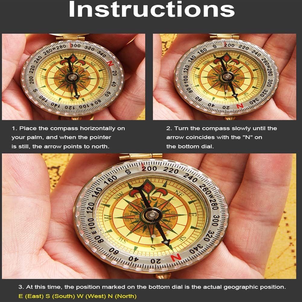 Skiennix Camping Survival Compass - Glow in The Dark Waterproof Pocket Tool for Hiking & Outdoor Navigation (Golden)